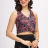 Pink Abstract Printed Patterned Crop Top