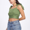 Green Lace-Up Crop Top with unique detailing