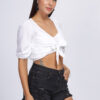 White Crop Top with Front Knot – Fashion-Forward Style